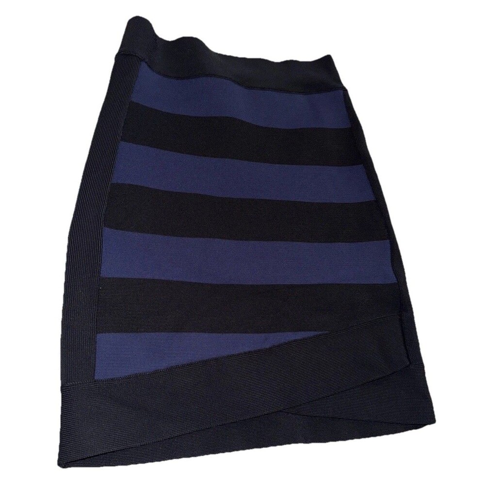 BCBGMAXAZRIA Black & Blue Striped XS Rayon/Nylon Pull On Skirt